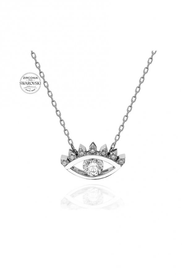 Sertifikalı Swarovski Taş Göz 925 Gümüş Kolye - 2