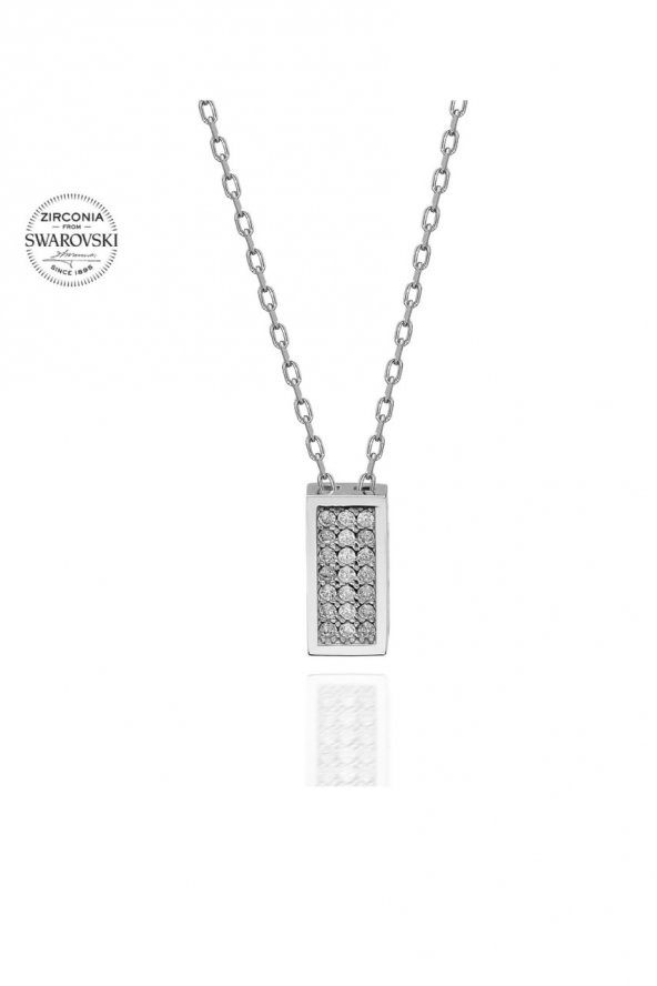Sertifikalı Swarovski Taşlı Dikdörtgen 925 Gümüş Kolye - 2