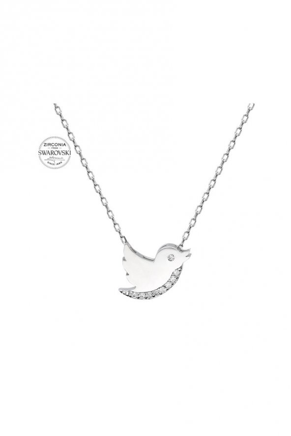 Sertifikalı Swarovski Taşlı Güvercin 925 Gümüş Kolye - 2
