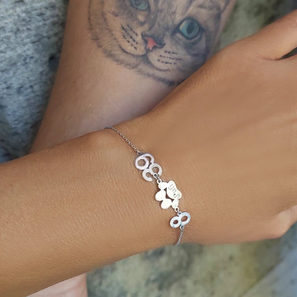 925 Ayar Gümüş Kişiye Özel İsim ve Rakamlı Pati Bileklik - Resim 4