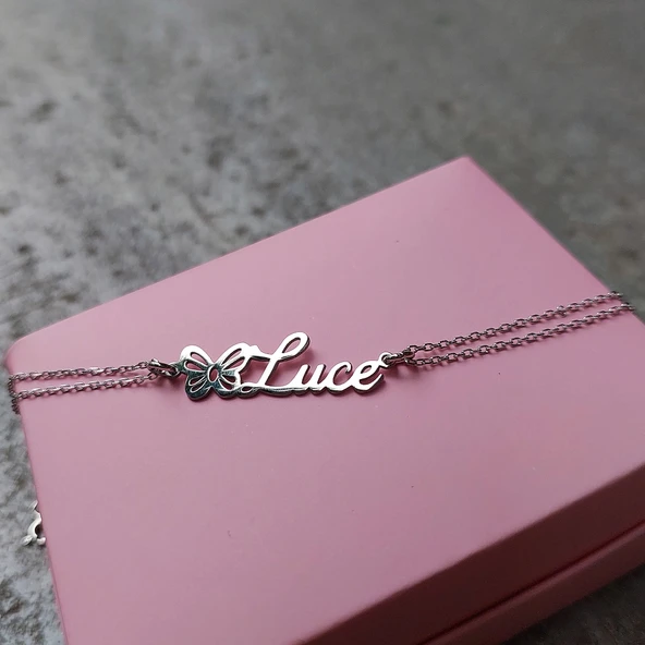 925 Ayar Gümüş Kişiye Özel İsimli Kelebek Bileklik - Resim 7