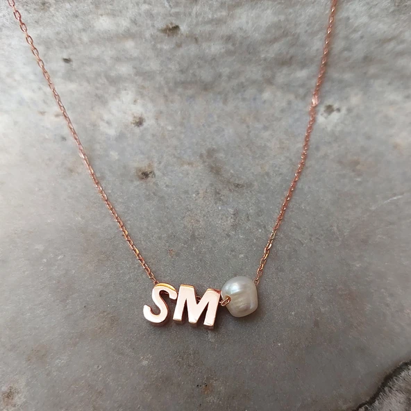 925 Ayar Gümüş Minimal İki Harfli İnci Kolye - Resim 4