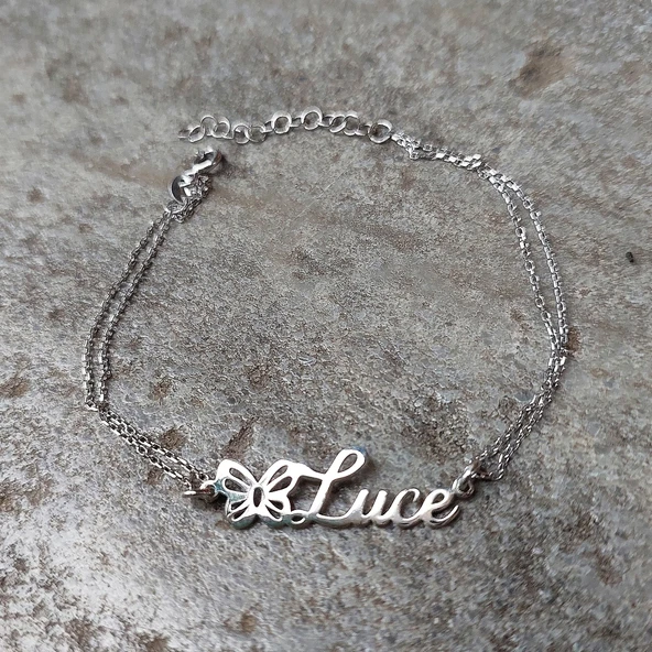 925 Ayar Gümüş Kişiye Özel İsimli Kelebek Bileklik - Resim 6