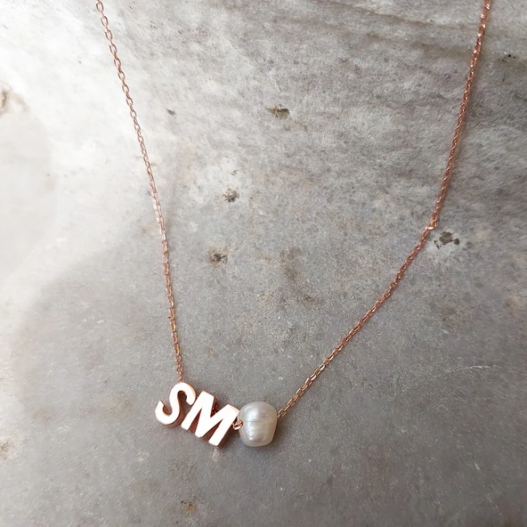 925 Ayar Gümüş Minimal İki Harfli İnci Kolye - Resim 6