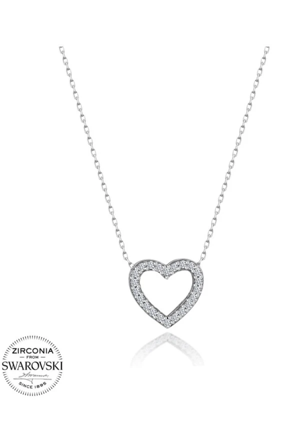 Sertifikalı Swarovski Taşlı Kalp 925 Gümüş Kolye - 3