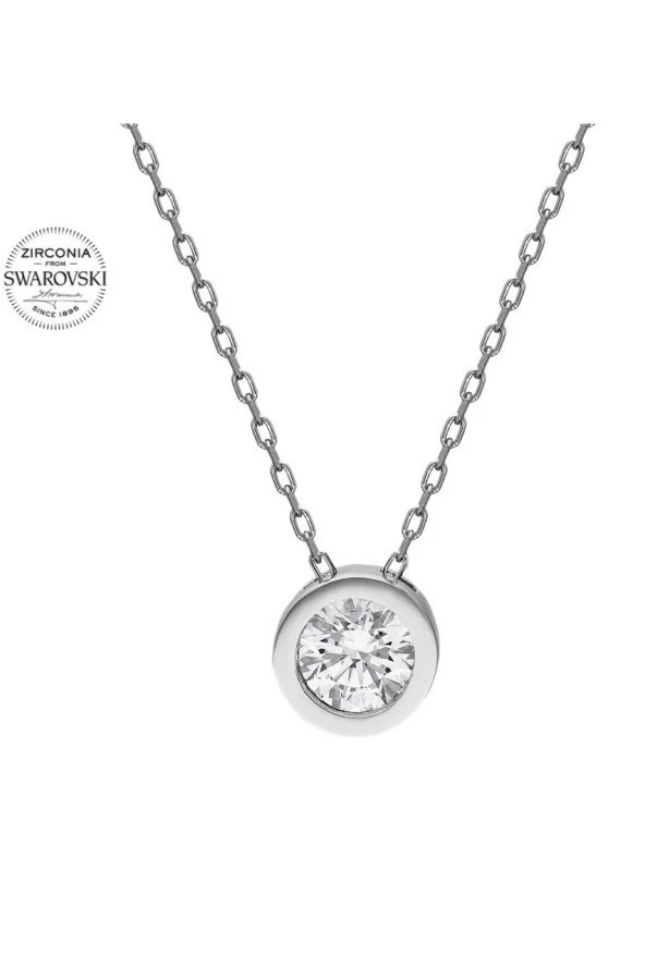 Sertifikalı Swarovski Taşlı Tektaş 925 Gümüş Kolye - 2