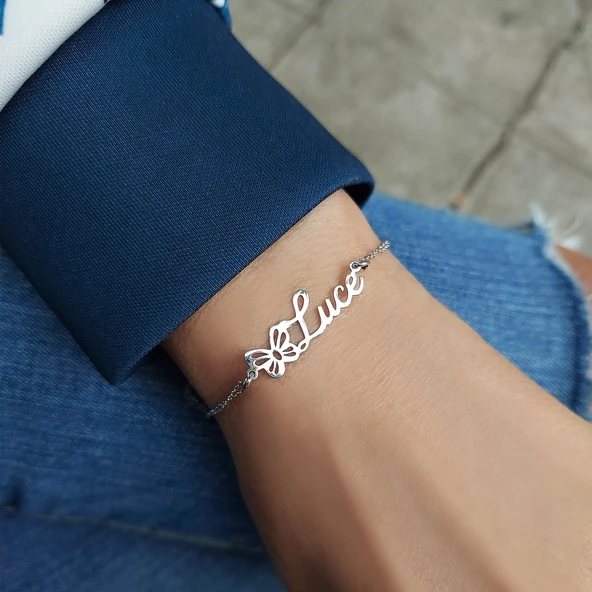 925 Ayar Gümüş Kişiye Özel İsimli Kelebek Bileklik - Resim 8