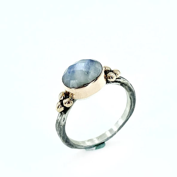 Doğal Gerçek Ay Taşı El Üretim Otantik Gümüş Yüzük ürün görseli