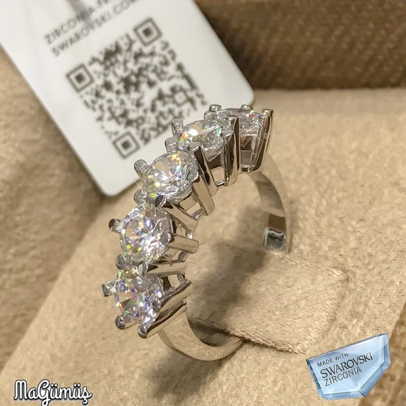 Swarovski Pırlanta Modeli Beştaş Gümüş Bayan Yüzük - 3
