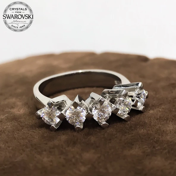 Yeni Orijinal Swarovski Beştaş Prenses Tacı Gümüş Yüzük - Resim 4