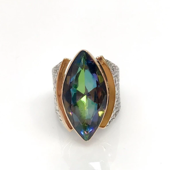 Mistik Topaz Taş Mekik El Üretim Gümüş Otantik Yüzük - Resim 3