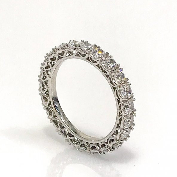 Tek Sıra Taşlı Tamtur Beyaz Altın Model Gümüş Yüzük ürün görseli