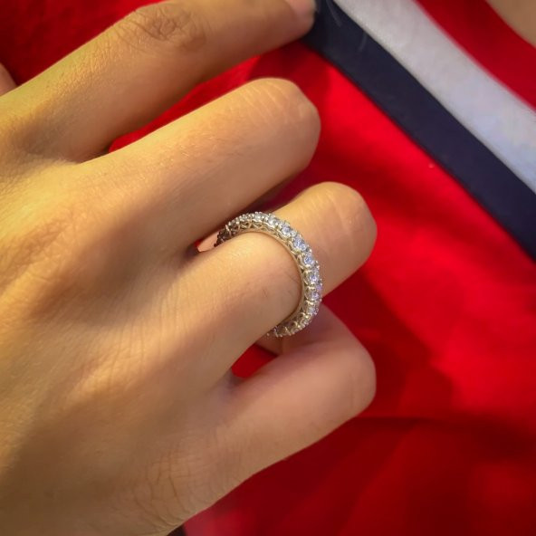 Tek Sıra Taşlı Tamtur Beyaz Altın Model Gümüş Yüzük - Resim 2