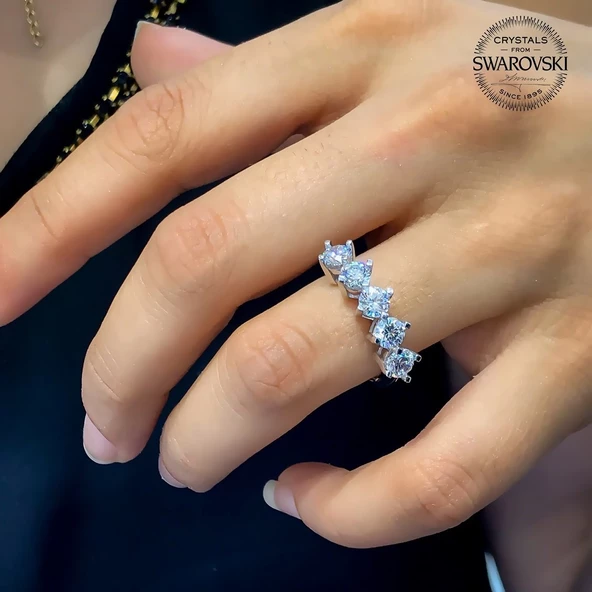 Orijinal Swarovski Beştaş  Altın Model Gümüş Yüzük - Resim 2