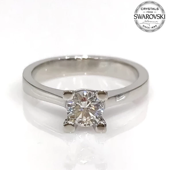 Orijinal Swarovski 5 mm Tektaş Gümüş Yüzük - 2