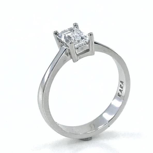 Baget Swarovski 2.00 Carat Taşlı Tektaş Gümüş Yüzük - 2