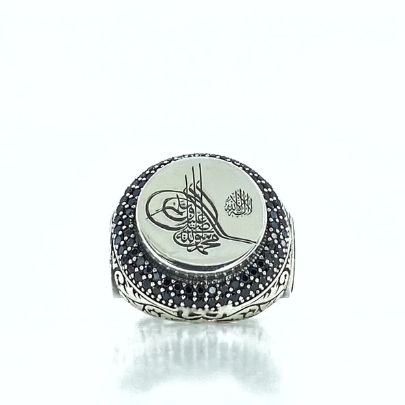 Sultan Abdülhamit Tuğra Özel Tasarım Gümüş Erkek Yüzük - Resim 4