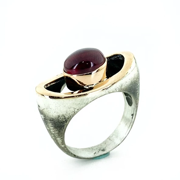 Lal Garnet Granat Taş El Üretim Üst Kalite Otantik 925 Gümüş Yüzük - Resim 3