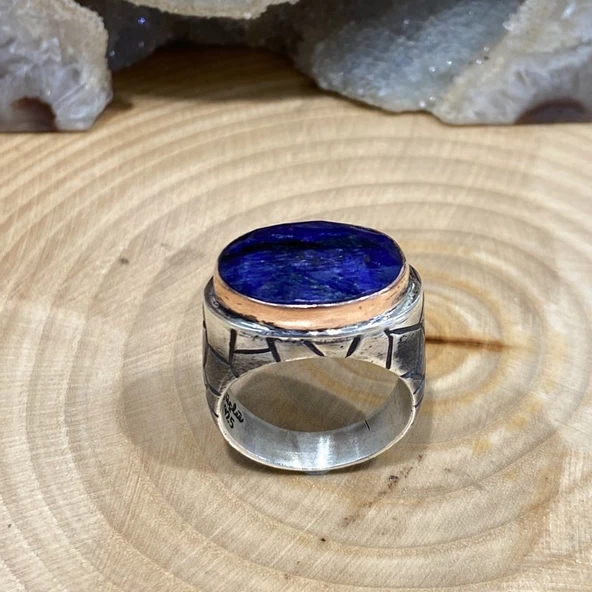 Orijinal Doğal Safir Taş El Üretimi Gümüş Erkek Yüzük - 3