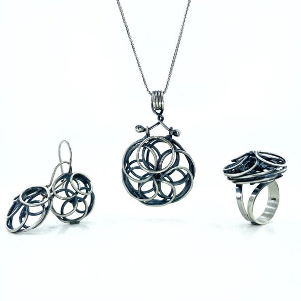 Sarmal,Spiral Telkari Sanatı El Üretim Otantik Gümüş Set Takım