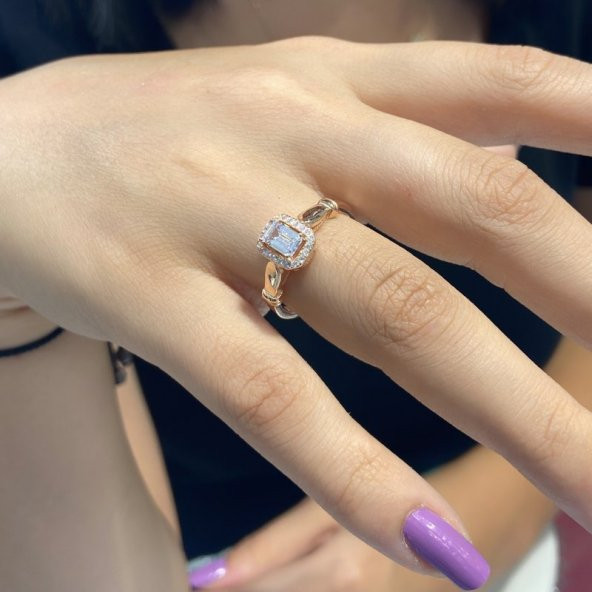 Baget Zirkon Sade Kibar Şık 925 Gümüş Tektaş Yüzük - 4