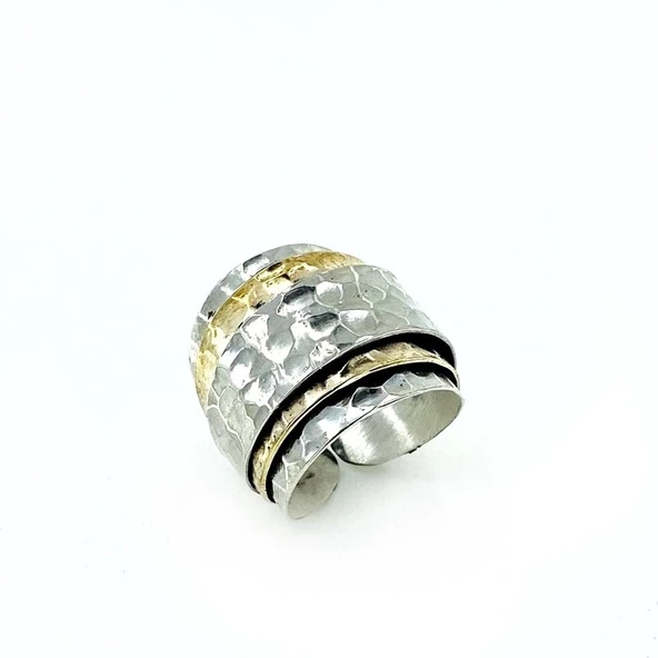 Otantik El Üretimi Taşsız Üç Katlı Gümüş Yüzük ürün görseli