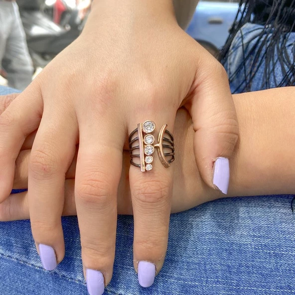 El Üretim Özel Tasarım Zirkon Taşlı Gümüş Yüzük - Resim 3