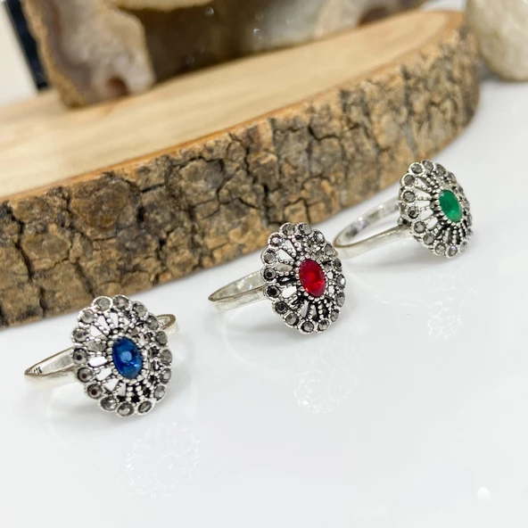 Otantik Markazit Minik Zümrüt Taşlı 925 Gümüş Yüzük - Resim 2