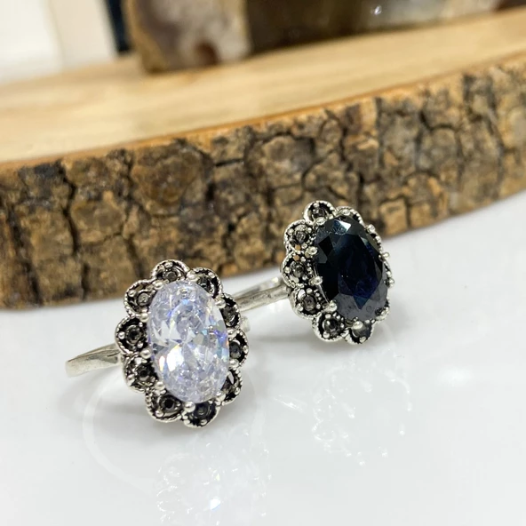 Otantik Markazit Siyah Taş Gündelik 925 Gümüş Yüzük - Resim 2