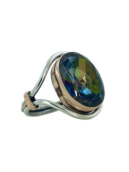 Oval Mistik Topaz Otantik El Üretim Özel Tasarım Gümüş Yüzük