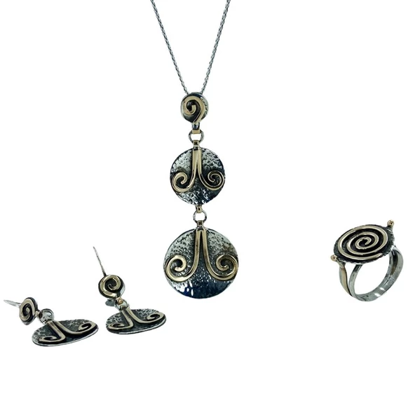 El Üretimi Otantik Özel Tasarım 925 Gümüş Set Takım - 2
