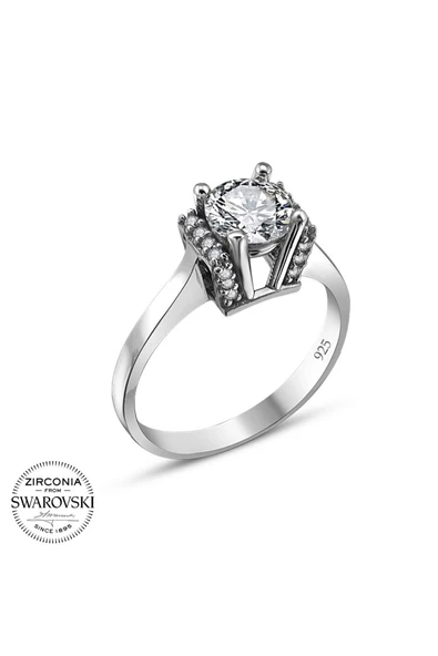 Sertifikalı Swarovski Taşlı Özel Model Tektaş 925 Gümüş Yüzük - 2