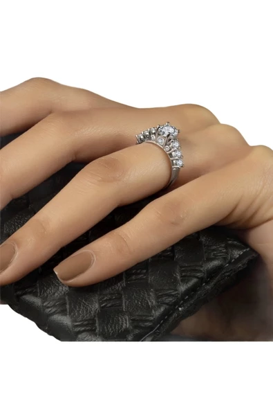 Orijinal Swarovski 6 Taşlı Tektaş 925 Gümüş Yüzük - 2
