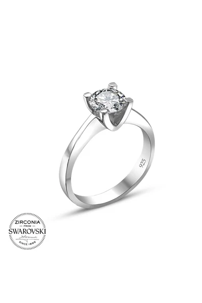 Swarovski Sertifikalı Tektaş 925 Gümüş Yüzük - 2