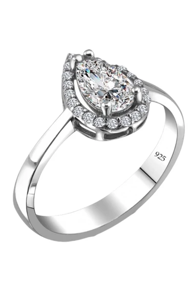 Sertifikalı Swarovski Damla Taş 925 Gümüş Yüzük - Resim 3