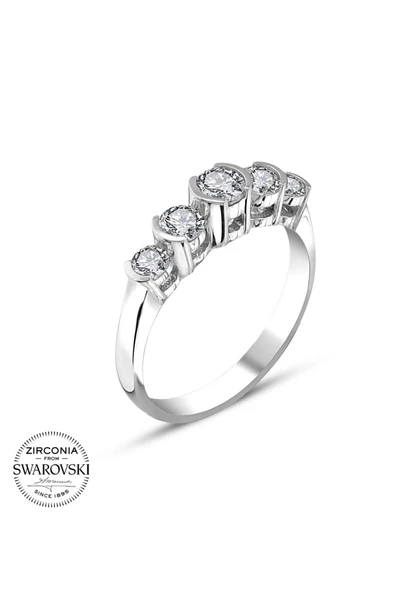 Sertifikalı Swarovski Beş Taş 925 Gümüş Yüzük - Resim 2