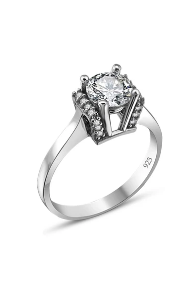 Sertifikalı Swarovski Taşlı Özel Model Tektaş 925 Gümüş Yüzük - 1