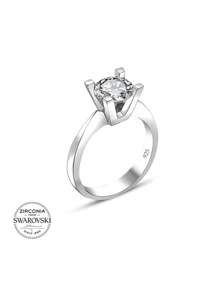 Swarovski Sertifikalı Tektaş 925 Gümüş Yüzük - 2