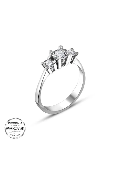 Sertifikalı Swarovski Tria 3 Üç Taş 925 Gümüş Yüzük - 2