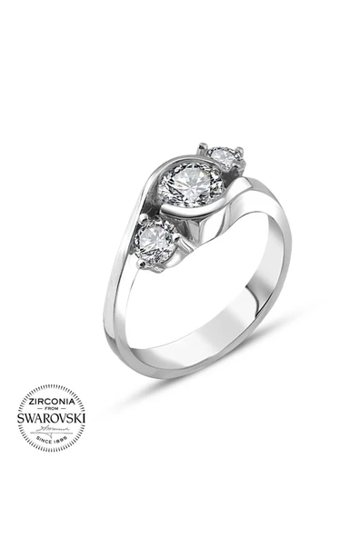 Sertifikalı Swarovski Tria 3 Üç Taş 925 Gümüş Yüzük - 2