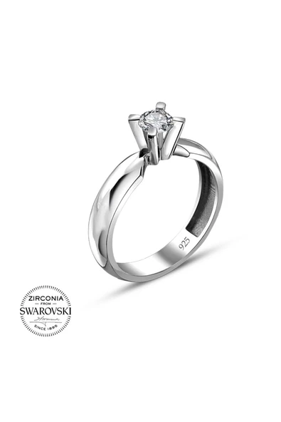 Swarovski Sertifikalı Tektaş 925 Gümüş Yüzük - 2