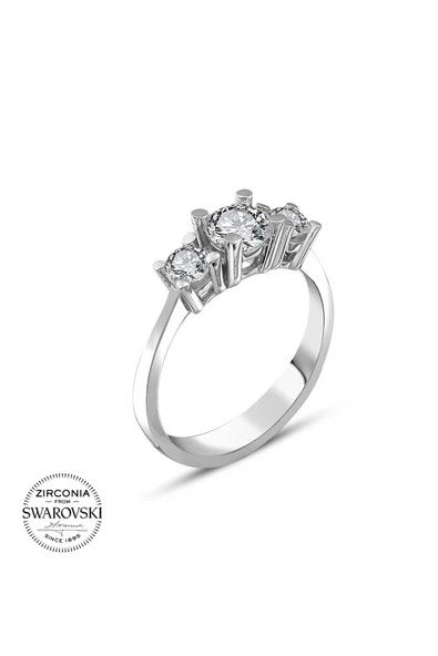 Sertifikalı Swarovski Tria 3 Üç Taş 925 Gümüş Yüzük - Resim 2