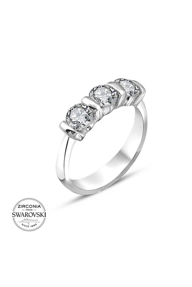 Sertifikalı Swarovski Tria 3 Üç Taş 925 Gümüş Yüzük - Resim 2