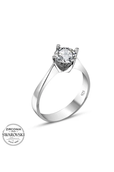 Swarovski Sertifikalı Tek Taş 925 Gümüş Yüzük - Resim 2