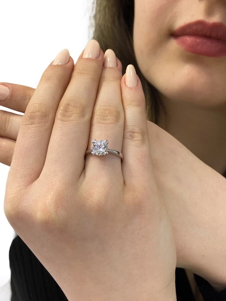 Swarovski Sertifikalı Tektaş 925 Gümüş Yüzük - Resim 3