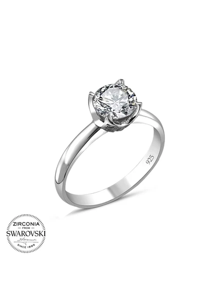 Swarovski Sertifikalı Özel Tasarım Tektaş 925 Gümüş Yüzük - 2