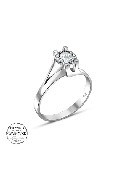Swarovski Sertifikalı Özel Tasarım Tektaş 925 Gümüş Yüzük - 2