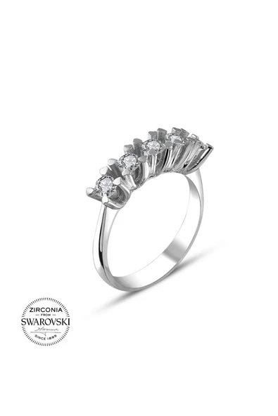 Sertifikalı Swarovski Taş Beştaş 925 Gümüş Yüzük - Resim 2
