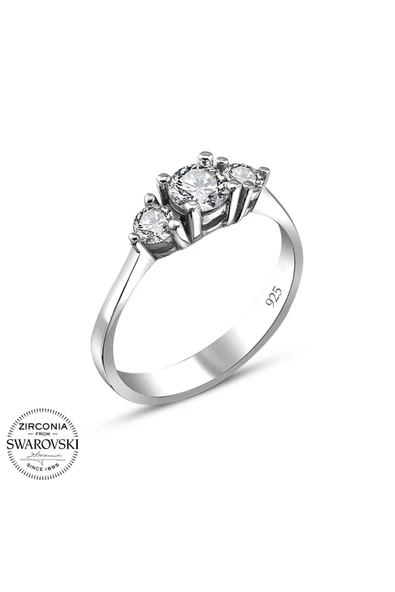 Swarovski Sertifikalı Tria 3 Taş 925 Gümüş Yüzük - 2