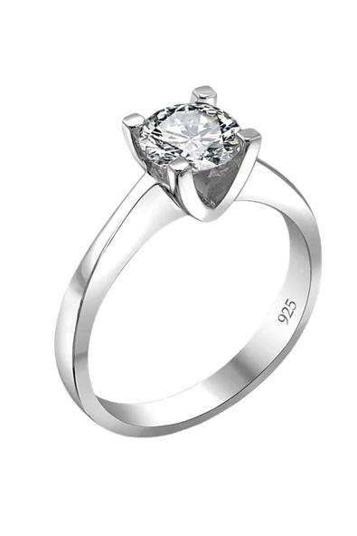 Swarovski Sertifikalı Tektaş 925 Gümüş Yüzük - 1